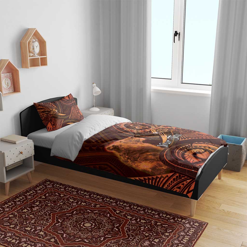 Personalised Polynesia Zodiac Leo Bedding Set Galaxy Polynesian Pattern Chest Tattoo Style