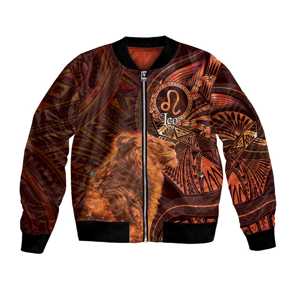 Personalised Polynesia Zodiac Leo Bomber Jacket Galaxy Polynesian Pattern Chest Tattoo Style