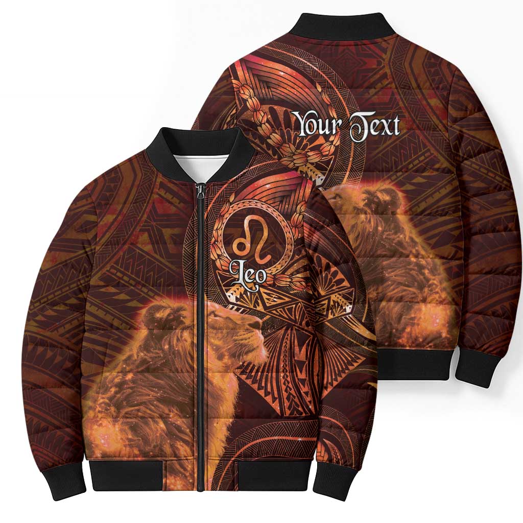 Personalised Polynesia Zodiac Leo Bomber Puffer Jacket Galaxy Polynesian Pattern Chest Tattoo Style