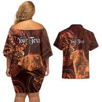 Personalised Polynesia Zodiac Leo Couples Matching Off Shoulder Short Dress and Hawaiian Shirt Galaxy Polynesian Pattern Chest Tattoo Style
