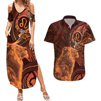 Personalised Polynesia Zodiac Leo Couples Matching Summer Maxi Dress and Hawaiian Shirt Galaxy Polynesian Pattern Chest Tattoo Style