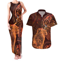 Personalised Polynesia Zodiac Leo Couples Matching Tank Maxi Dress and Hawaiian Shirt Galaxy Polynesian Pattern Chest Tattoo Style
