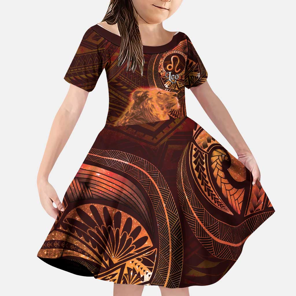 Personalised Polynesia Zodiac Leo Family Matching Off The Shoulder Long Sleeve Dress and Hawaiian Shirt Galaxy Polynesian Pattern Chest Tattoo Style