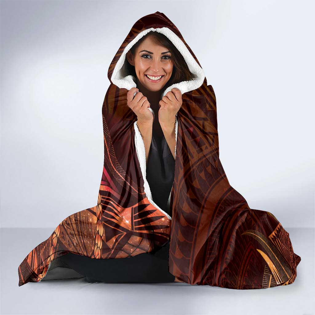 Personalised Polynesia Zodiac Leo Hooded Blanket Galaxy Polynesian Pattern Chest Tattoo Style
