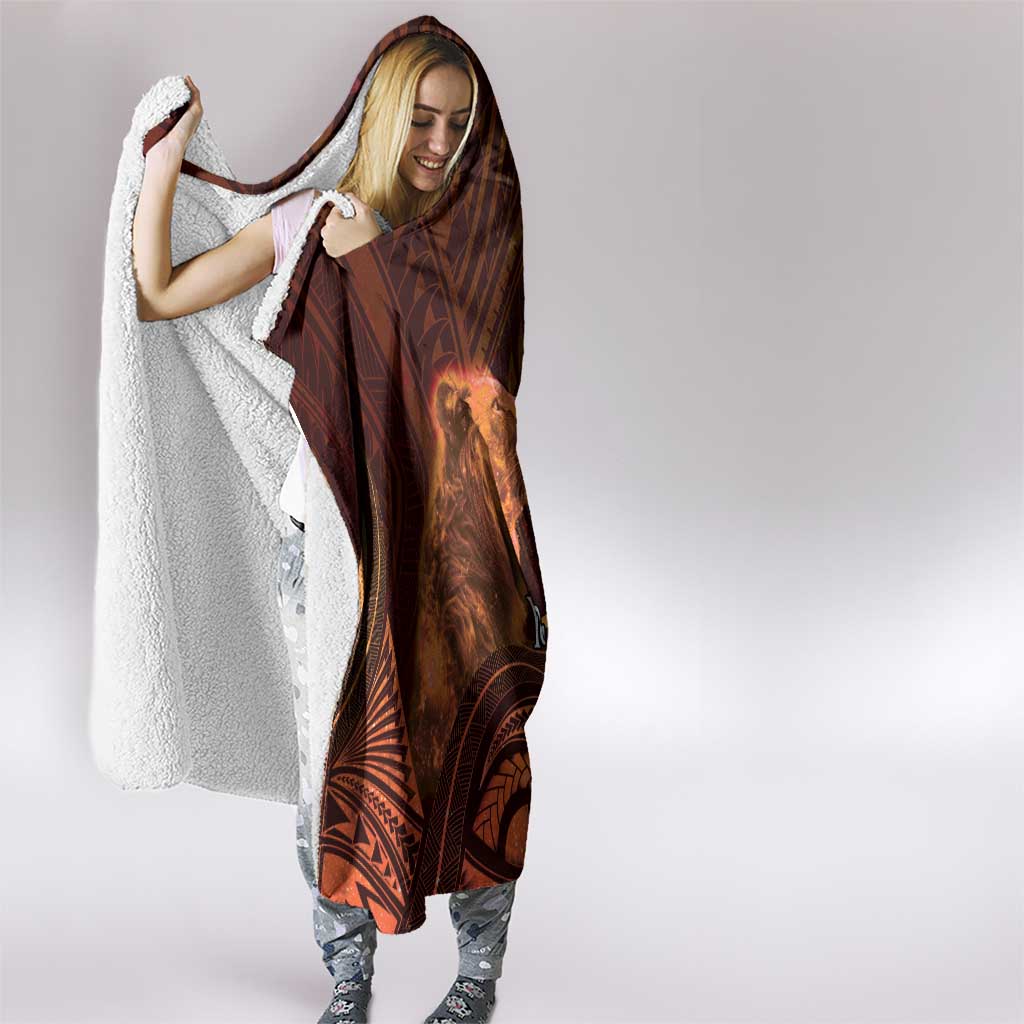 Personalised Polynesia Zodiac Leo Hooded Blanket Galaxy Polynesian Pattern Chest Tattoo Style