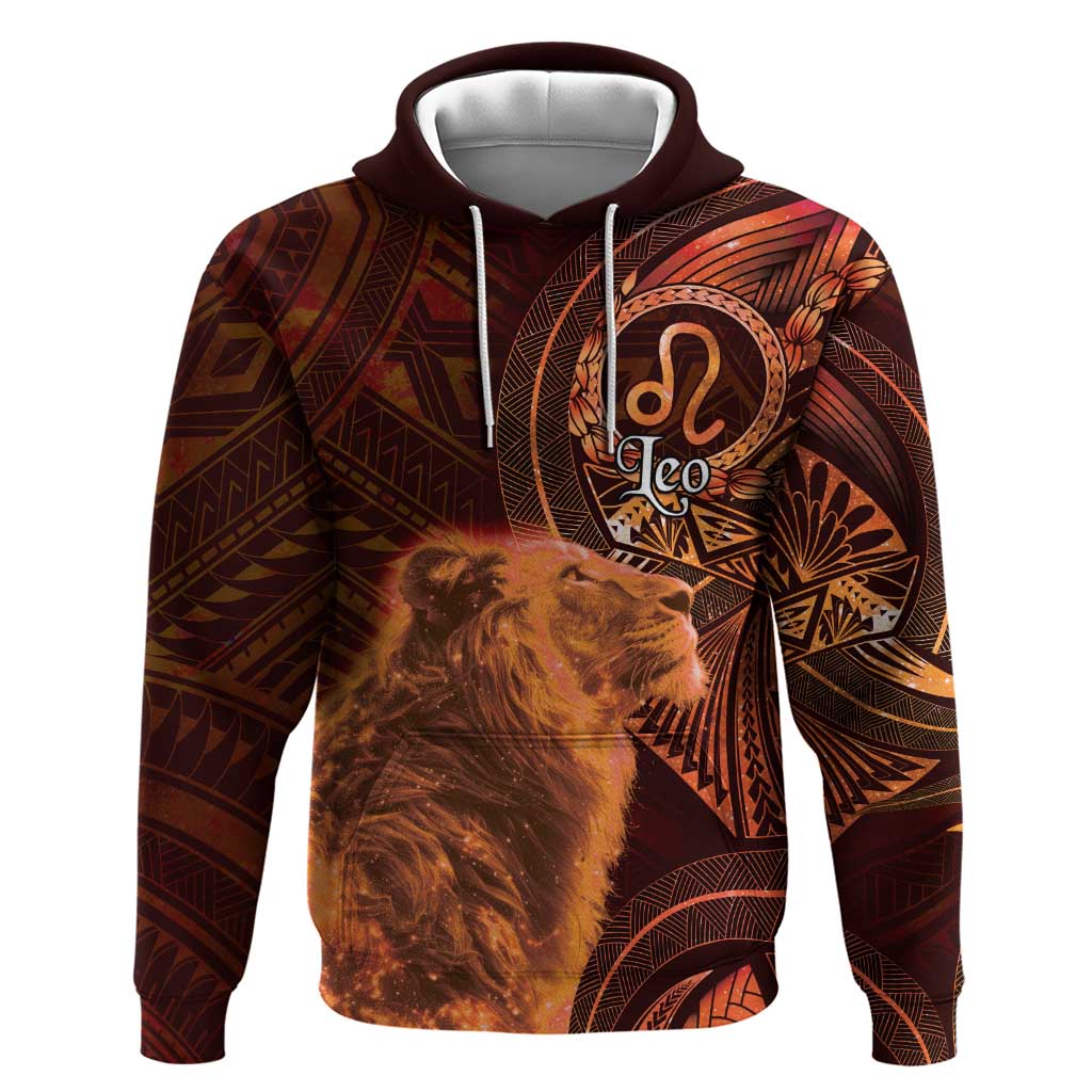 Personalised Polynesia Zodiac Leo Hoodie Galaxy Polynesian Pattern Chest Tattoo Style