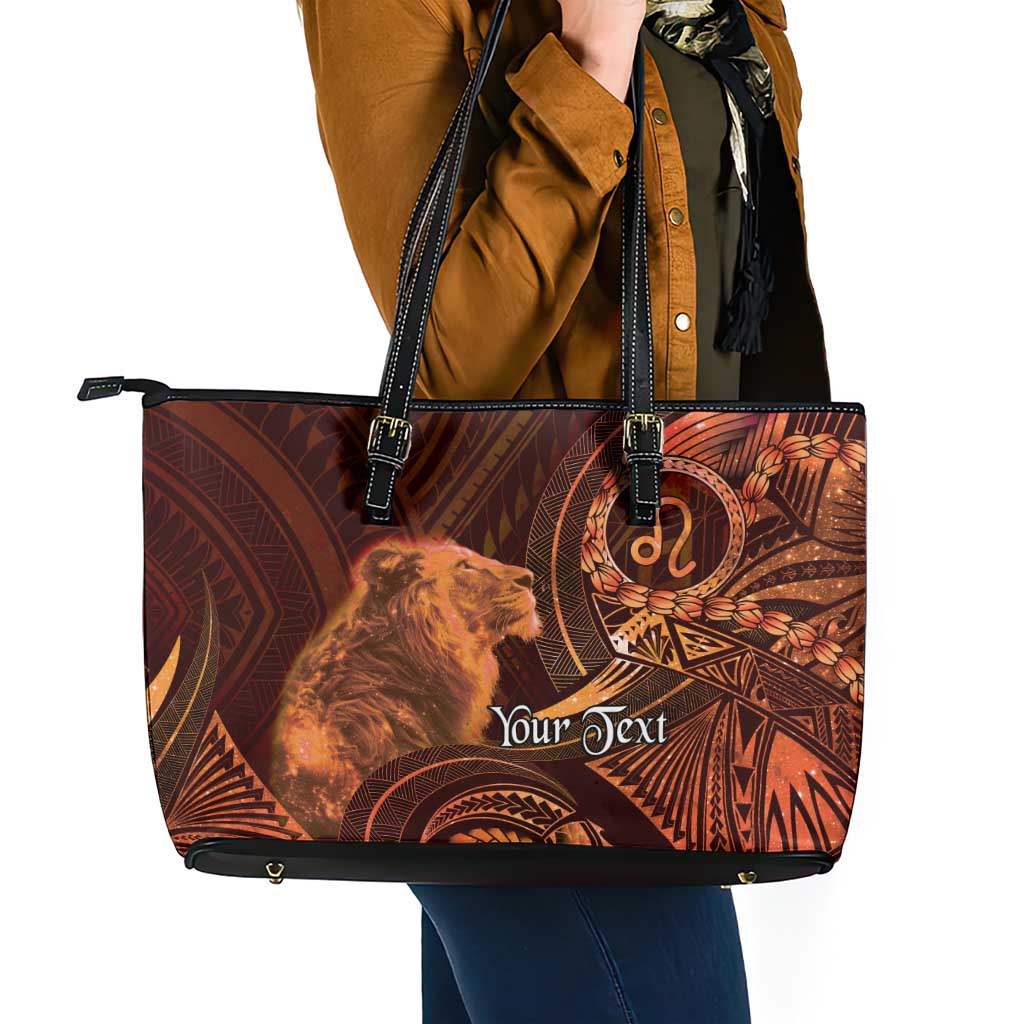 Personalised Polynesia Zodiac Leo Leather Tote Bag Galaxy Polynesian Pattern Chest Tattoo Style