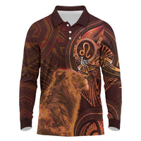 Personalised Polynesia Zodiac Leo Long Sleeve Polo Shirt Galaxy Polynesian Pattern Chest Tattoo Style