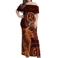 Personalised Polynesia Zodiac Leo Off Shoulder Maxi Dress Galaxy Polynesian Pattern Chest Tattoo Style