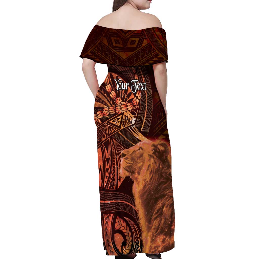 Personalised Polynesia Zodiac Leo Off Shoulder Maxi Dress Galaxy Polynesian Pattern Chest Tattoo Style