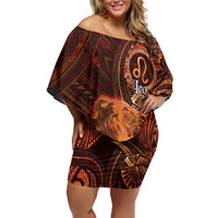 Personalised Polynesia Zodiac Leo Off Shoulder Short Dress Galaxy Polynesian Pattern Chest Tattoo Style