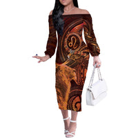 Personalised Polynesia Zodiac Leo Off The Shoulder Long Sleeve Dress Galaxy Polynesian Pattern Chest Tattoo Style