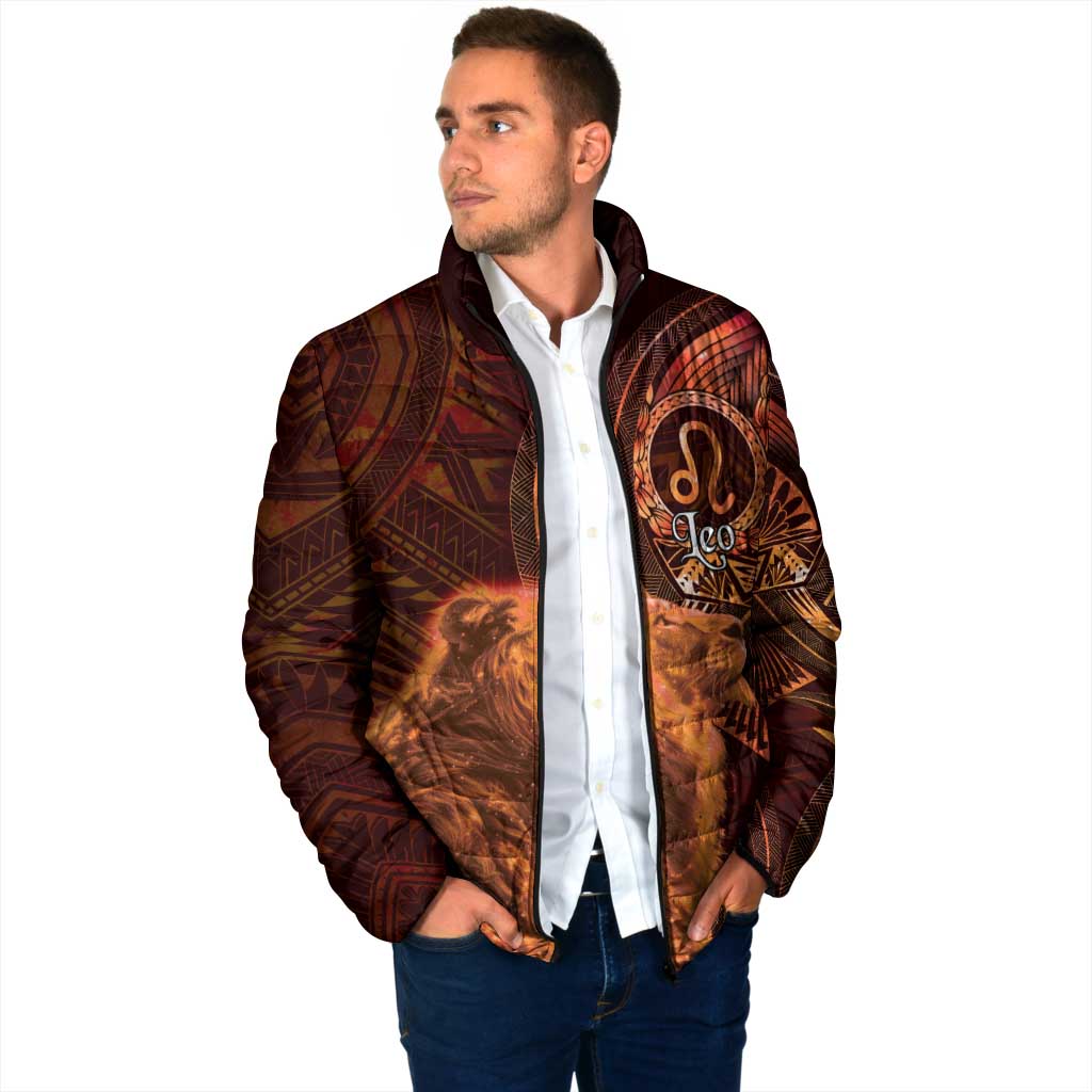 Personalised Polynesia Zodiac Leo Padded Jacket Galaxy Polynesian Pattern Chest Tattoo Style