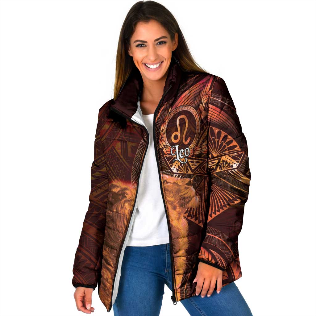 Personalised Polynesia Zodiac Leo Padded Jacket Galaxy Polynesian Pattern Chest Tattoo Style