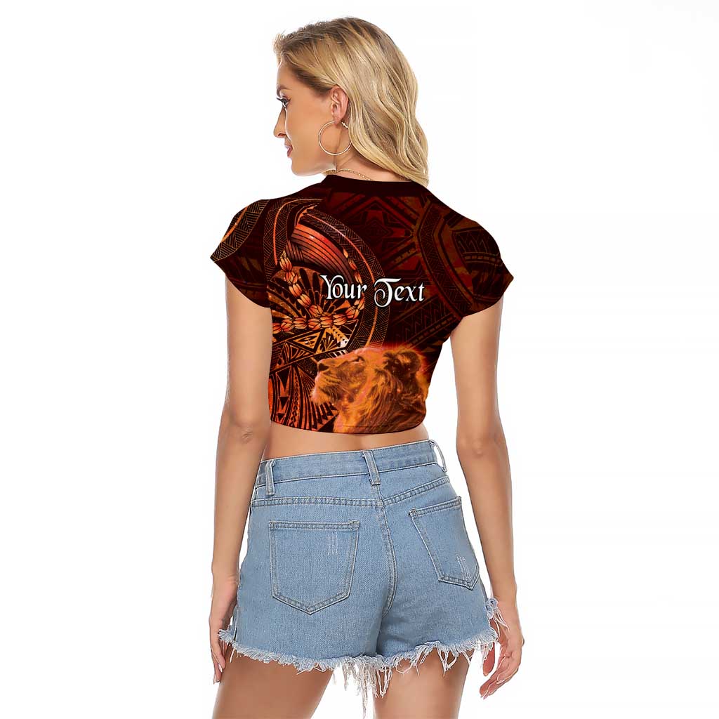 Personalised Polynesia Zodiac Leo Raglan Cropped T Shirt Galaxy Polynesian Pattern Chest Tattoo Style