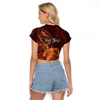 Personalised Polynesia Zodiac Leo Raglan Cropped T Shirt Galaxy Polynesian Pattern Chest Tattoo Style
