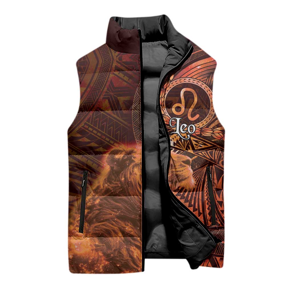 Personalised Polynesia Zodiac Leo Sleeveless Puffer Jacket Galaxy Polynesian Pattern Chest Tattoo Style