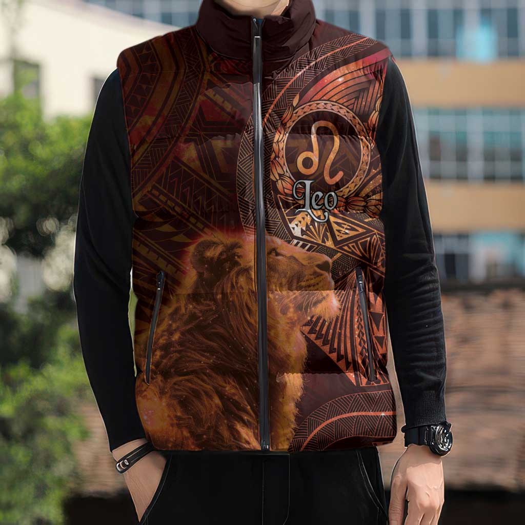 Personalised Polynesia Zodiac Leo Sleeveless Puffer Jacket Galaxy Polynesian Pattern Chest Tattoo Style