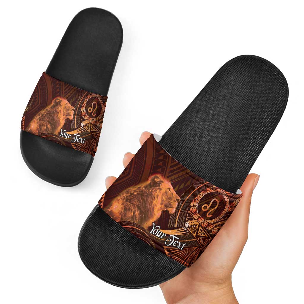 Personalised Polynesia Zodiac Leo Slide Sandals Galaxy Polynesian Pattern Chest Tattoo Style