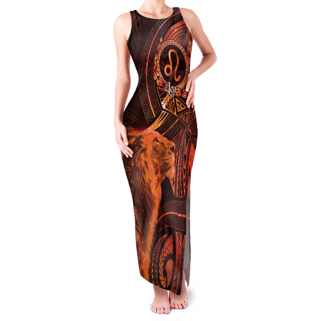 Personalised Polynesia Zodiac Leo Tank Maxi Dress Galaxy Polynesian Pattern Chest Tattoo Style
