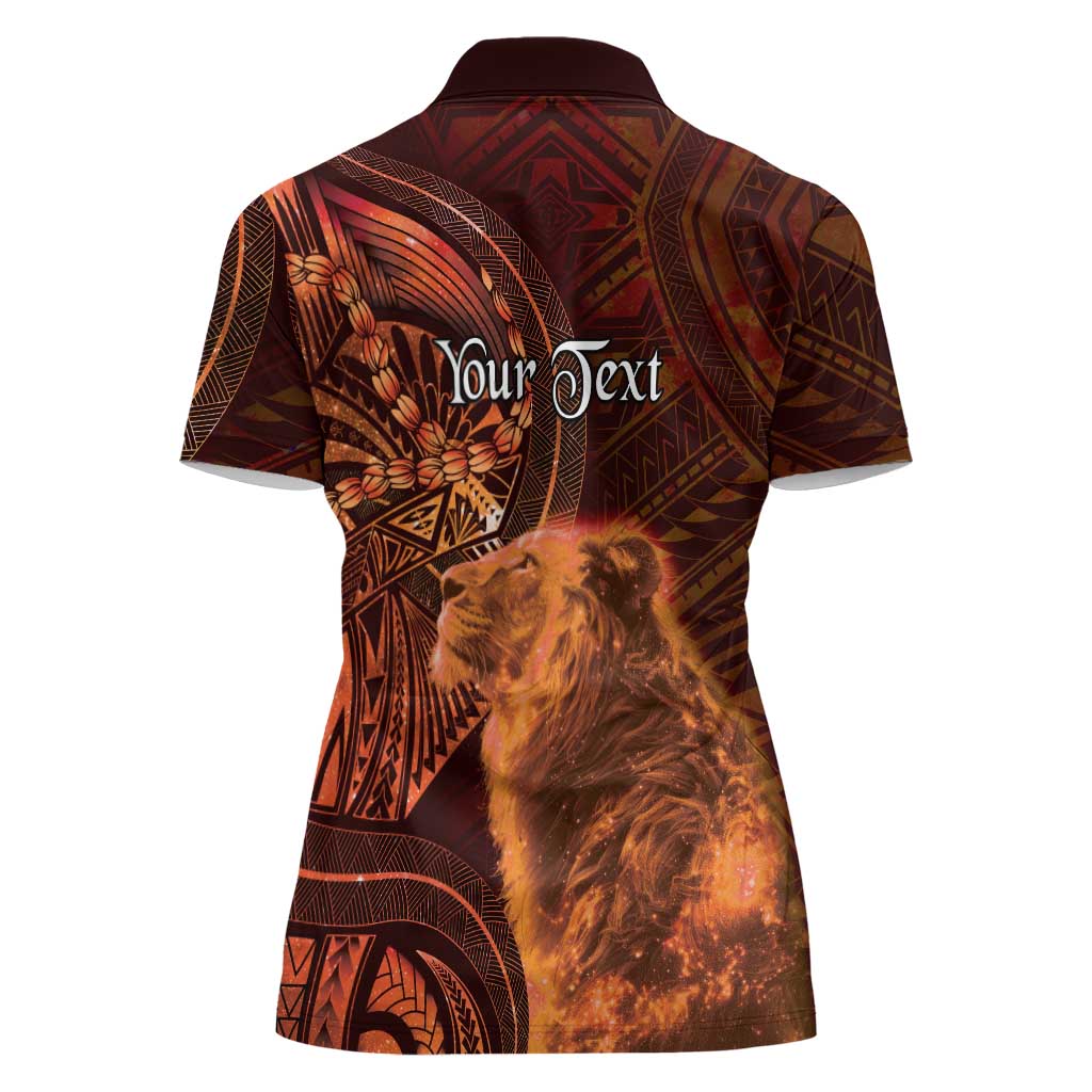 Personalised Polynesia Zodiac Leo Women Polo Shirt Galaxy Polynesian Pattern Chest Tattoo Style