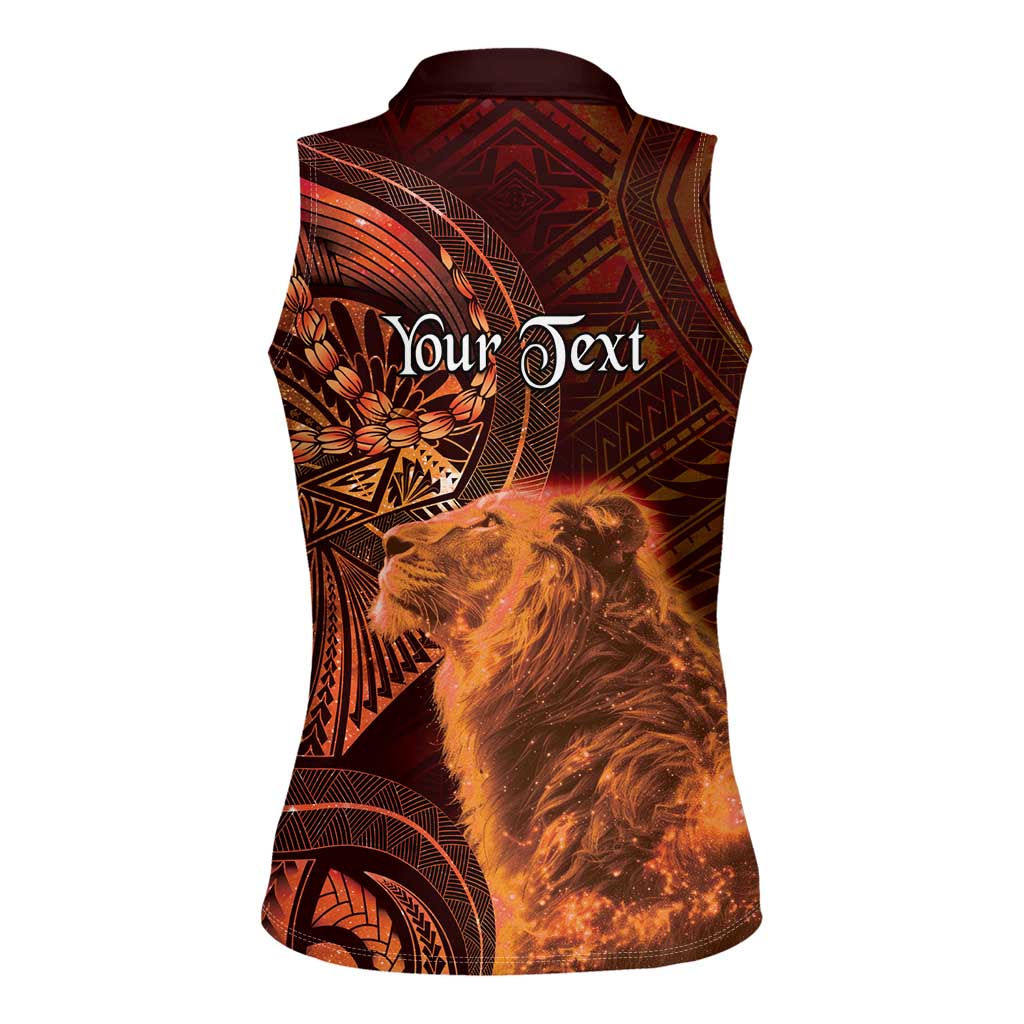Personalised Polynesia Zodiac Leo Women Sleeveless Polo Shirt Galaxy Polynesian Pattern Chest Tattoo Style