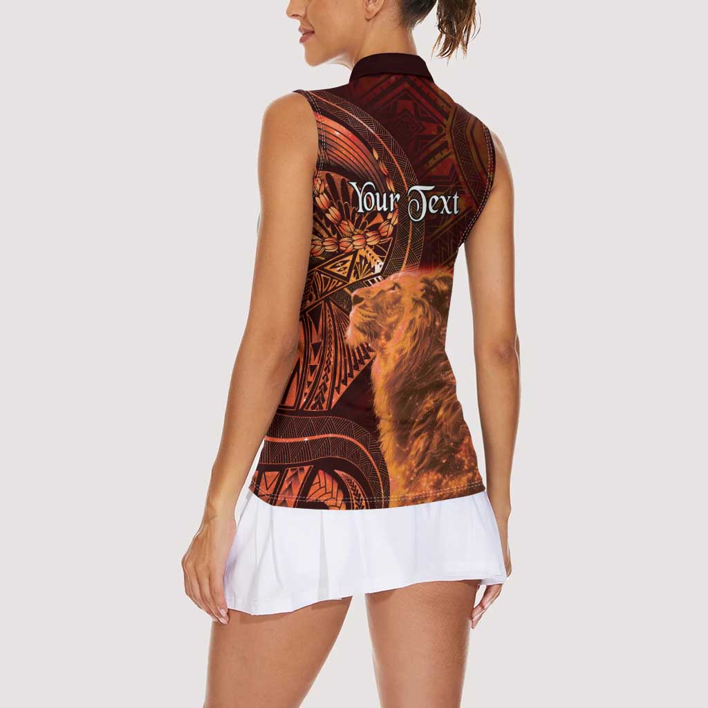 Personalised Polynesia Zodiac Leo Women Sleeveless Polo Shirt Galaxy Polynesian Pattern Chest Tattoo Style