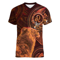 Personalised Polynesia Zodiac Leo Women V-Neck T-Shirt Galaxy Polynesian Pattern Chest Tattoo Style