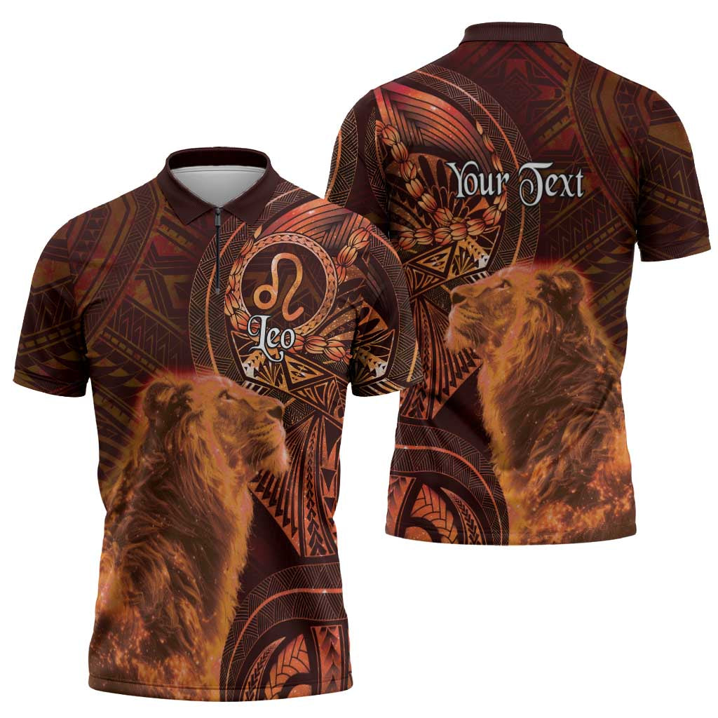 Personalised Polynesia Zodiac Leo Zipper Polo Shirt Galaxy Polynesian Pattern Chest Tattoo Style