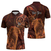 Personalised Polynesia Zodiac Leo Zipper Polo Shirt Galaxy Polynesian Pattern Chest Tattoo Style