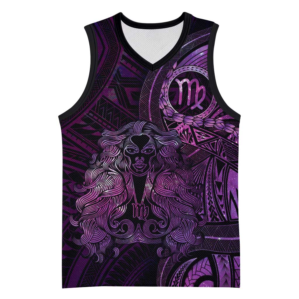 Personalised Polynesia Zodiac Virgo Basketball Jersey Galaxy Polynesian Pattern Chest Tattoo Style