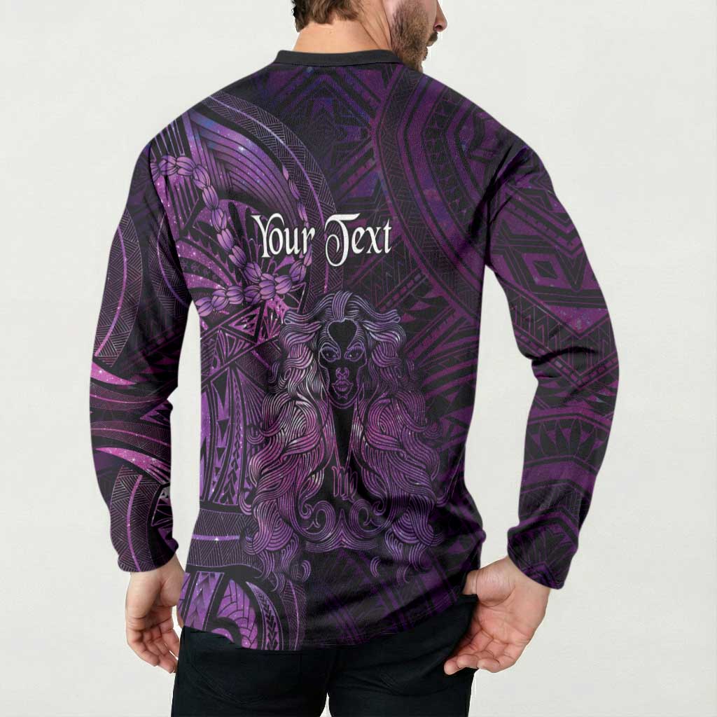 Personalised Polynesia Zodiac Virgo Button Sweatshirt Galaxy Polynesian Pattern Chest Tattoo Style