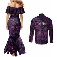 Personalised Polynesia Zodiac Virgo Couples Matching Mermaid Dress and Long Sleeve Button Shirt Galaxy Polynesian Pattern Chest Tattoo Style
