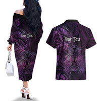 Personalised Polynesia Zodiac Virgo Couples Matching Off The Shoulder Long Sleeve Dress and Hawaiian Shirt Galaxy Polynesian Pattern Chest Tattoo Style