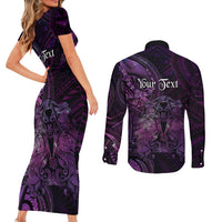 Personalised Polynesia Zodiac Virgo Couples Matching Short Sleeve Bodycon Dress and Long Sleeve Button Shirt Galaxy Polynesian Pattern Chest Tattoo Style