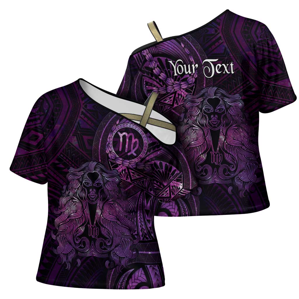 Personalised Polynesia Zodiac Virgo Cross Shoulder Shirt Galaxy Polynesian Pattern Chest Tattoo Style