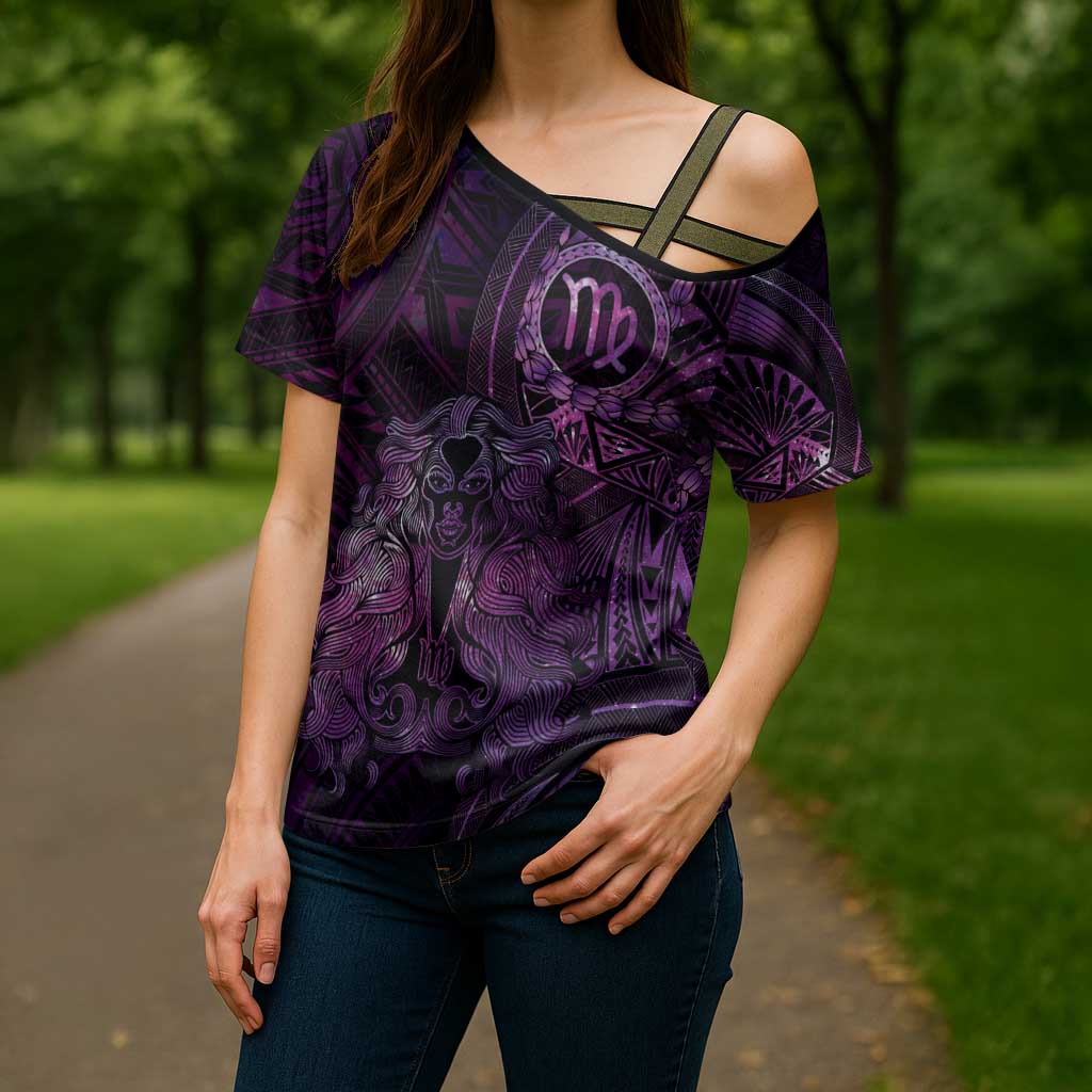 Personalised Polynesia Zodiac Virgo Cross Shoulder Shirt Galaxy Polynesian Pattern Chest Tattoo Style