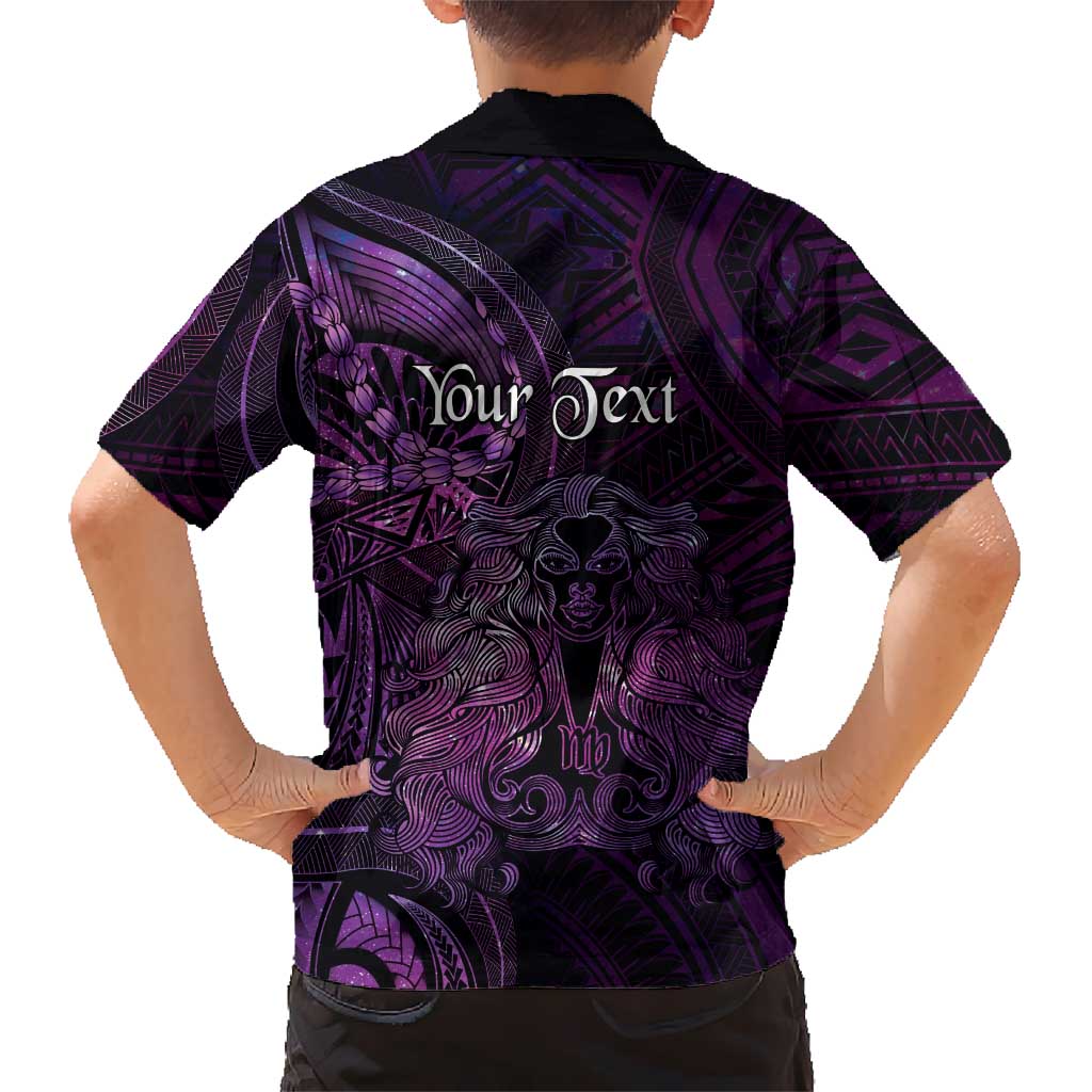 Personalised Polynesia Zodiac Virgo Family Matching Long Sleeve Bodycon Dress and Hawaiian Shirt Galaxy Polynesian Pattern Chest Tattoo Style