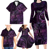 Personalised Polynesia Zodiac Virgo Family Matching Long Sleeve Bodycon Dress and Hawaiian Shirt Galaxy Polynesian Pattern Chest Tattoo Style