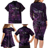 Personalised Polynesia Zodiac Virgo Family Matching Long Sleeve Bodycon Dress and Hawaiian Shirt Galaxy Polynesian Pattern Chest Tattoo Style