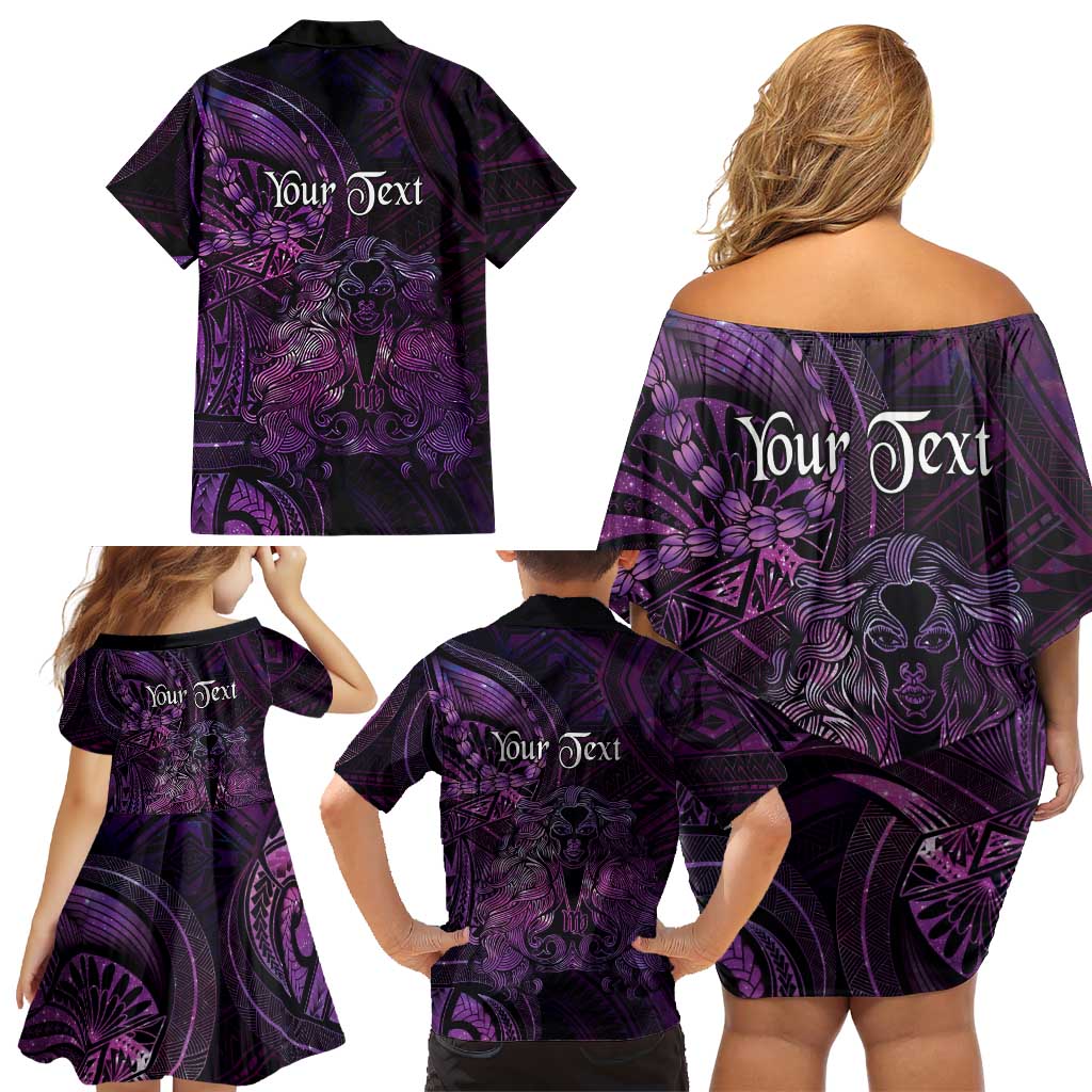 Personalised Polynesia Zodiac Virgo Family Matching Off Shoulder Short Dress and Hawaiian Shirt Galaxy Polynesian Pattern Chest Tattoo Style