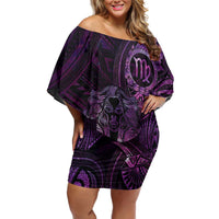 Personalised Polynesia Zodiac Virgo Family Matching Off Shoulder Short Dress and Hawaiian Shirt Galaxy Polynesian Pattern Chest Tattoo Style
