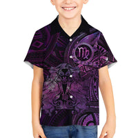 Personalised Polynesia Zodiac Virgo Family Matching Off Shoulder Short Dress and Hawaiian Shirt Galaxy Polynesian Pattern Chest Tattoo Style