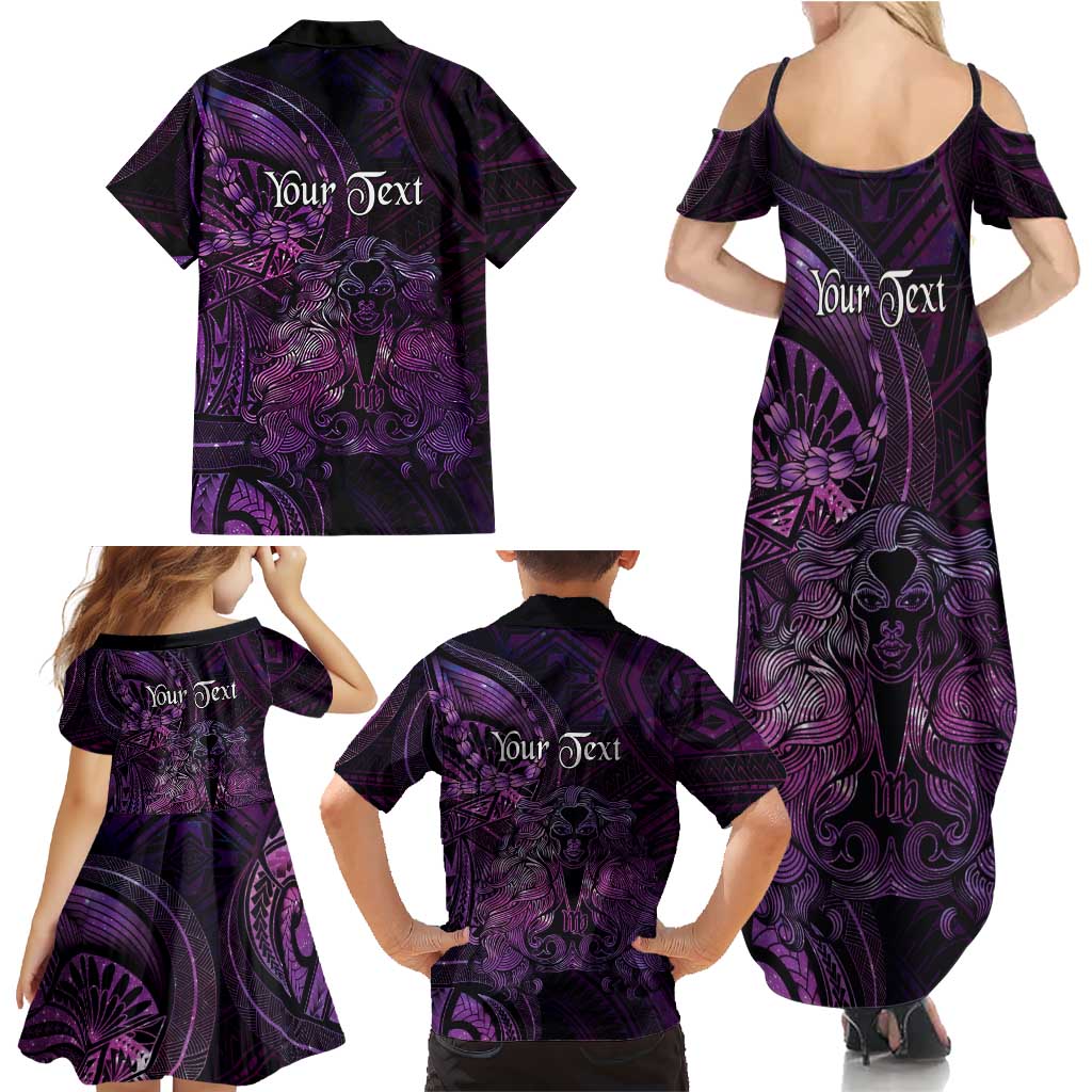 Personalised Polynesia Zodiac Virgo Family Matching Summer Maxi Dress and Hawaiian Shirt Galaxy Polynesian Pattern Chest Tattoo Style