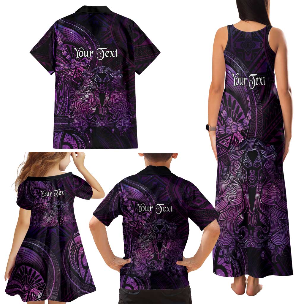 Personalised Polynesia Zodiac Virgo Family Matching Tank Maxi Dress and Hawaiian Shirt Galaxy Polynesian Pattern Chest Tattoo Style