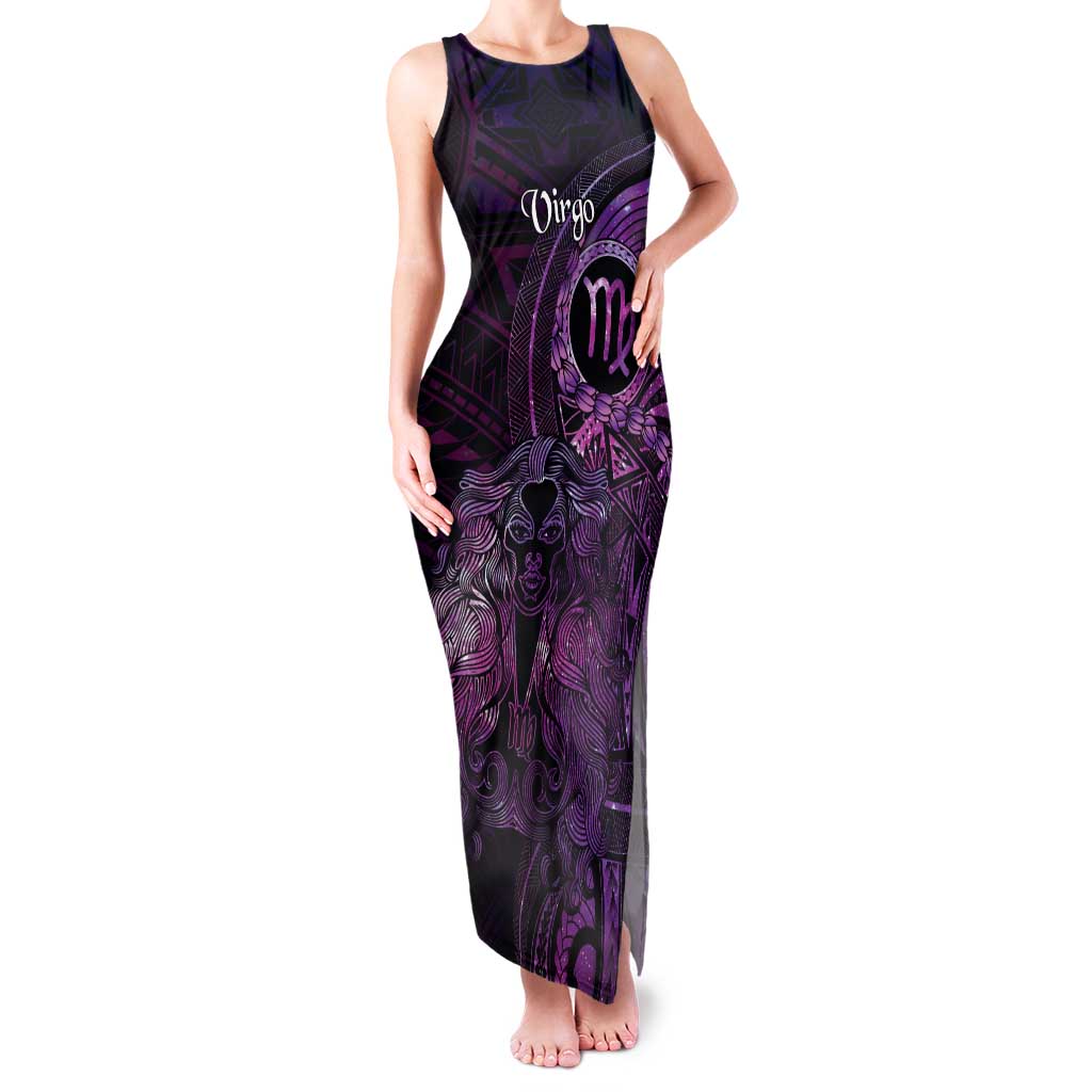 Personalised Polynesia Zodiac Virgo Family Matching Tank Maxi Dress and Hawaiian Shirt Galaxy Polynesian Pattern Chest Tattoo Style