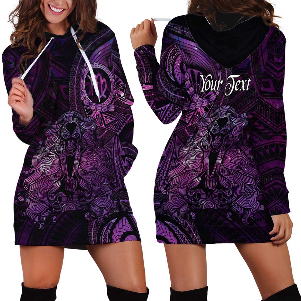 Personalised Polynesia Zodiac Virgo Hoodie Dress Galaxy Polynesian Pattern Chest Tattoo Style
