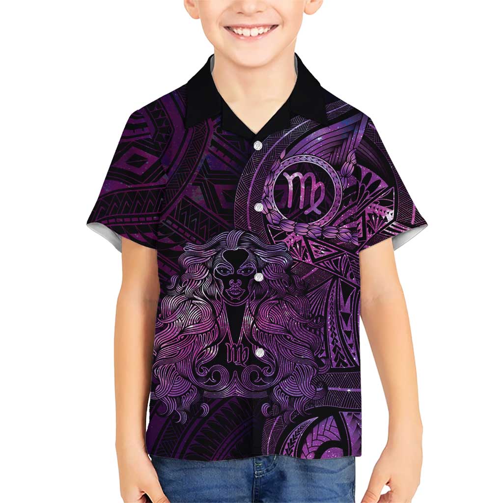 Personalised Polynesia Zodiac Virgo Kid Hawaiian Shirt Galaxy Polynesian Pattern Chest Tattoo Style