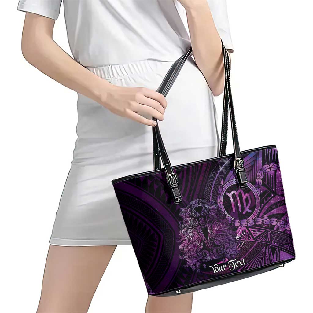 Personalised Polynesia Zodiac Virgo Leather Tote Bag Galaxy Polynesian Pattern Chest Tattoo Style
