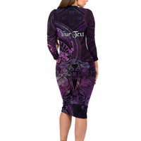 Personalised Polynesia Zodiac Virgo Long Sleeve Bodycon Dress Galaxy Polynesian Pattern Chest Tattoo Style